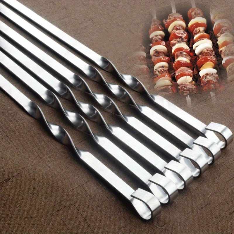 6pcs, Barbecue Skewers, Stainless Steel Skewers For BBQ, Barbecue Grilled  Skewers, Multifunctional Metal BBQ Skewers, Grilling Stainless Steel Skewer