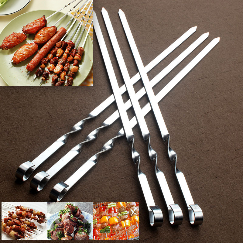 6pcs, Barbecue Skewers, Stainless Steel Skewers For BBQ, Barbecue Grilled  Skewers, Multifunctional Metal BBQ Skewers, Grilling Stainless Steel Skewer