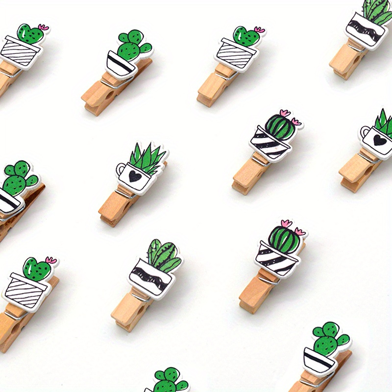 10 Pcs/set Colored Cute Cactus Wooden Clip Memo Paper Clothespin Craft  Postcard Stationery For Photo Decoration Clips Pegs