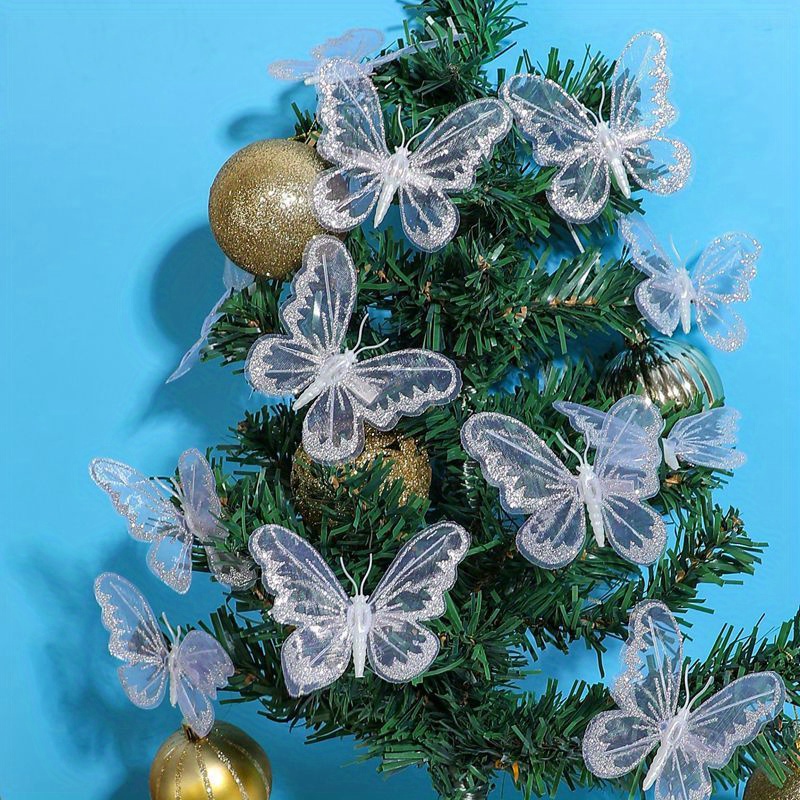 2pcs/pack Christmas Tree Butterfly Decorations, Sparkling Hollow