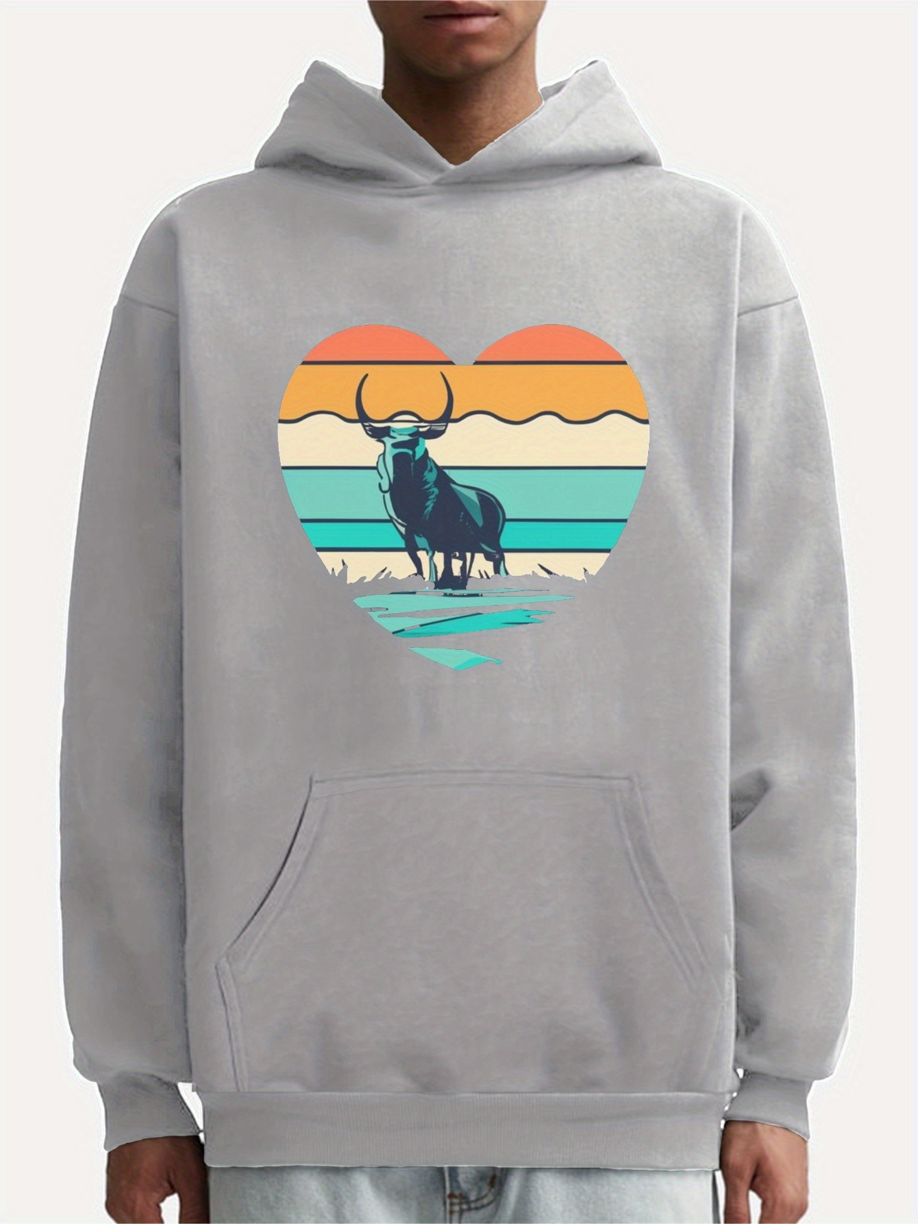 Black Cartoon Cow Print Men's Robe