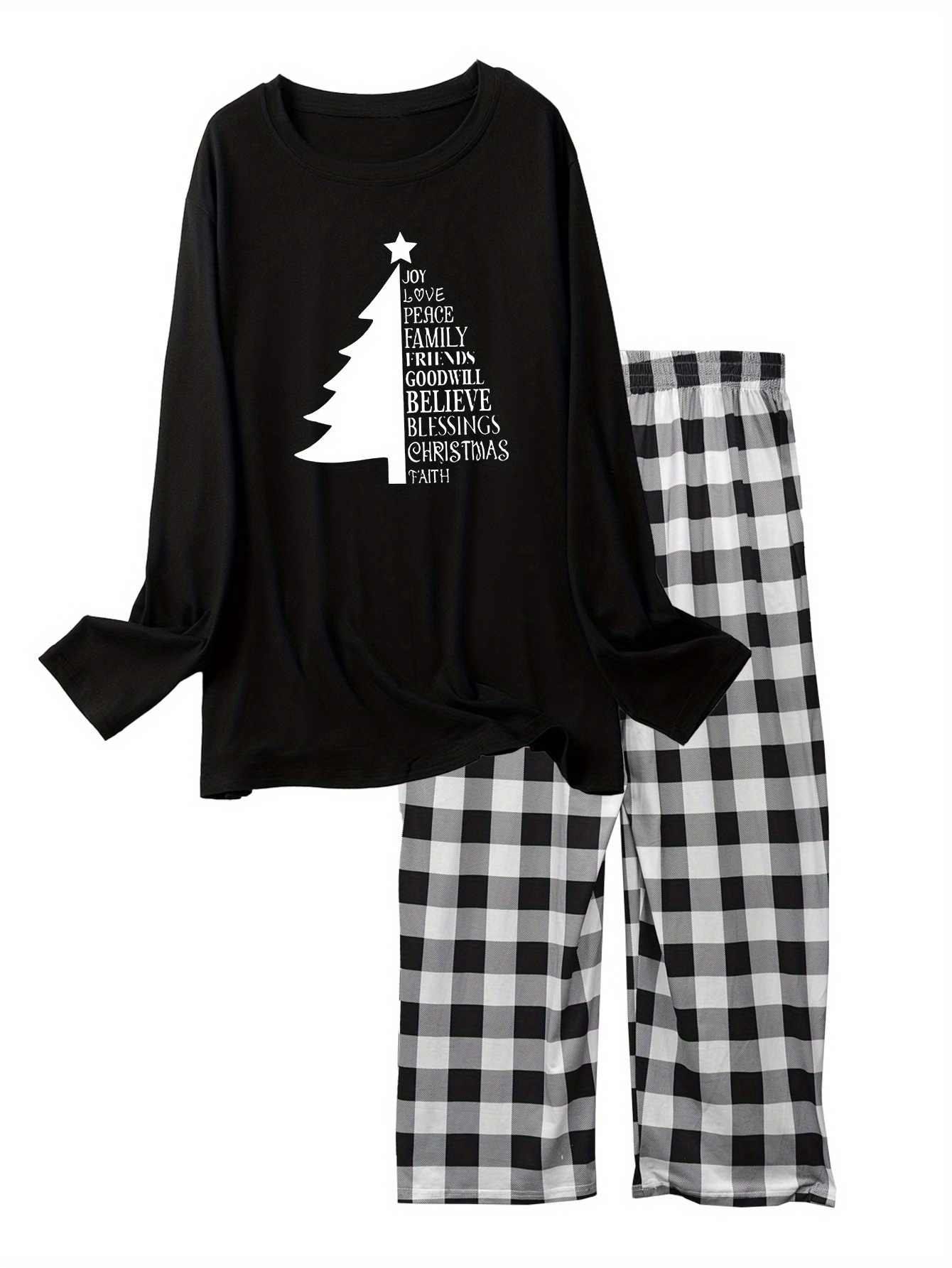 Christmas Crew Black Top and Black and White PJs - Women