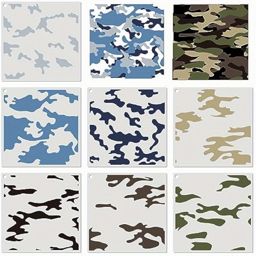 7pcs Camo Print Stencils For Spray Paint Camouflage Pattern Stencils  Templates For Boat Wood Crafts Canvas Paper Fabric (Camo)