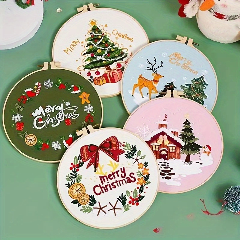 GLTAYLMY 3 Sets Christmas Embroidery Kit for Beginners DIY Adult Beginner  Embroidery Kits with Christmas Pattern 1 Embroidery Hoops Needles Threads