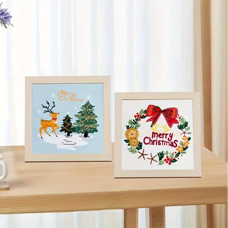 Christmas Interior Tapestry Stitch Set, Xmas Embroidery Home Decor,  Embroidered Wall Art, Craft DIY Kit for Adults 