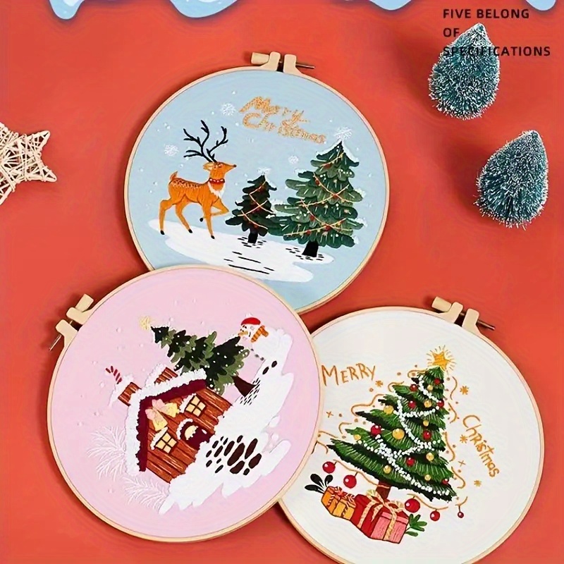 Christmas Embroidery Kit for Beginners DIY Craft Kit Adult Christmas Hand  Embroidery Supplies DIY Hoop Art Weaving Loom Kit Gift 