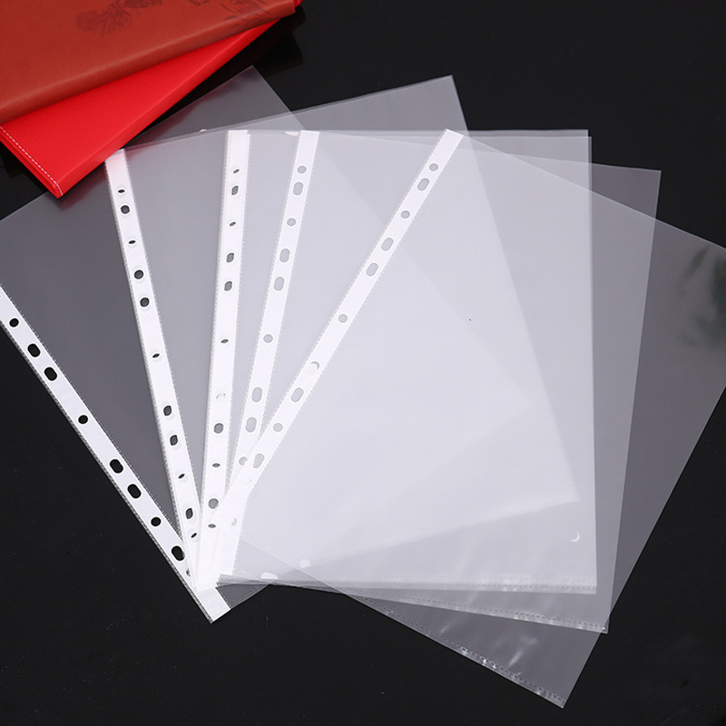 

100pcs 11holes Transparent Plastic Punched File Folders For A4 Documents Sleeves Leaf Documents Bag Protector Office Supplies