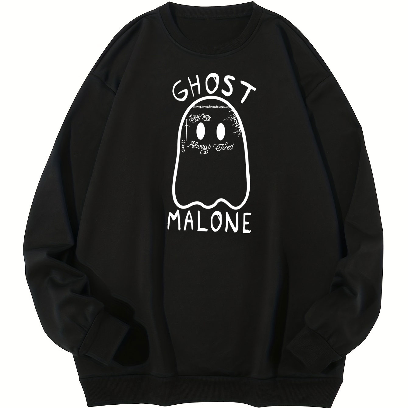 Plus Size Men's Halloween Ghost Print Sweatshirt For Autumn Winter, Men's Clothing