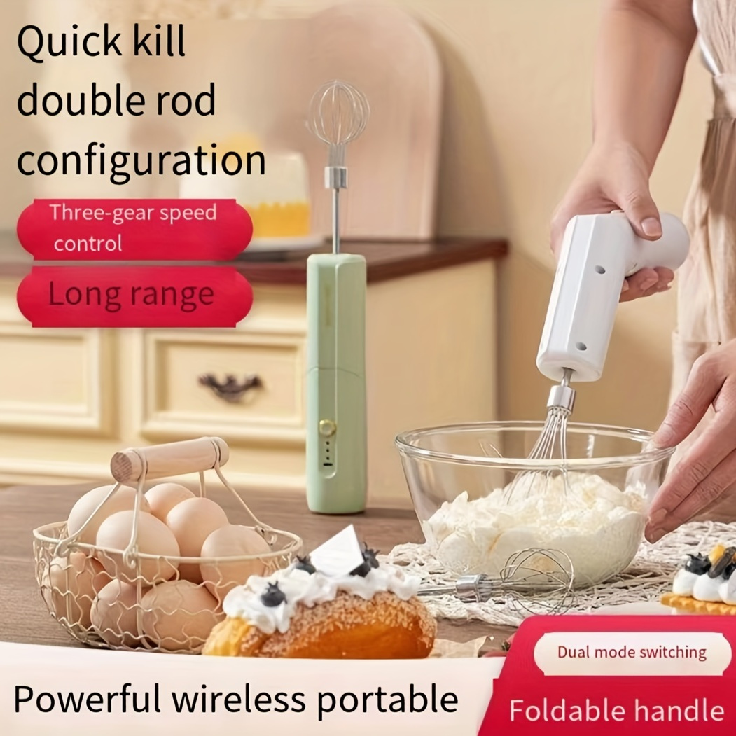 White & Green Mini Abs Wireless Electric Automatic Whisk With Rechargeable  Battery For Cream, Cake Baking