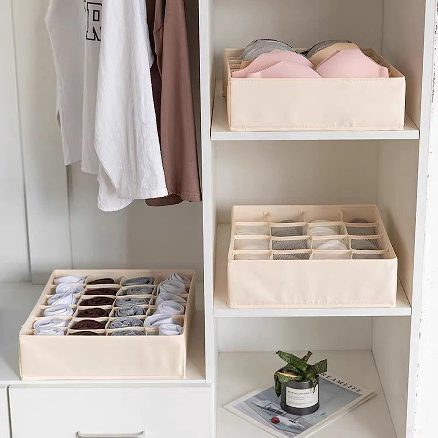  Organizador de cajones de calcetines y brasieres, caja de  almacenamiento de lencería lavable, organizador de ropa interior para  armario (gris, 7 + 16 + 24 rejillas) : Hogar y Cocina