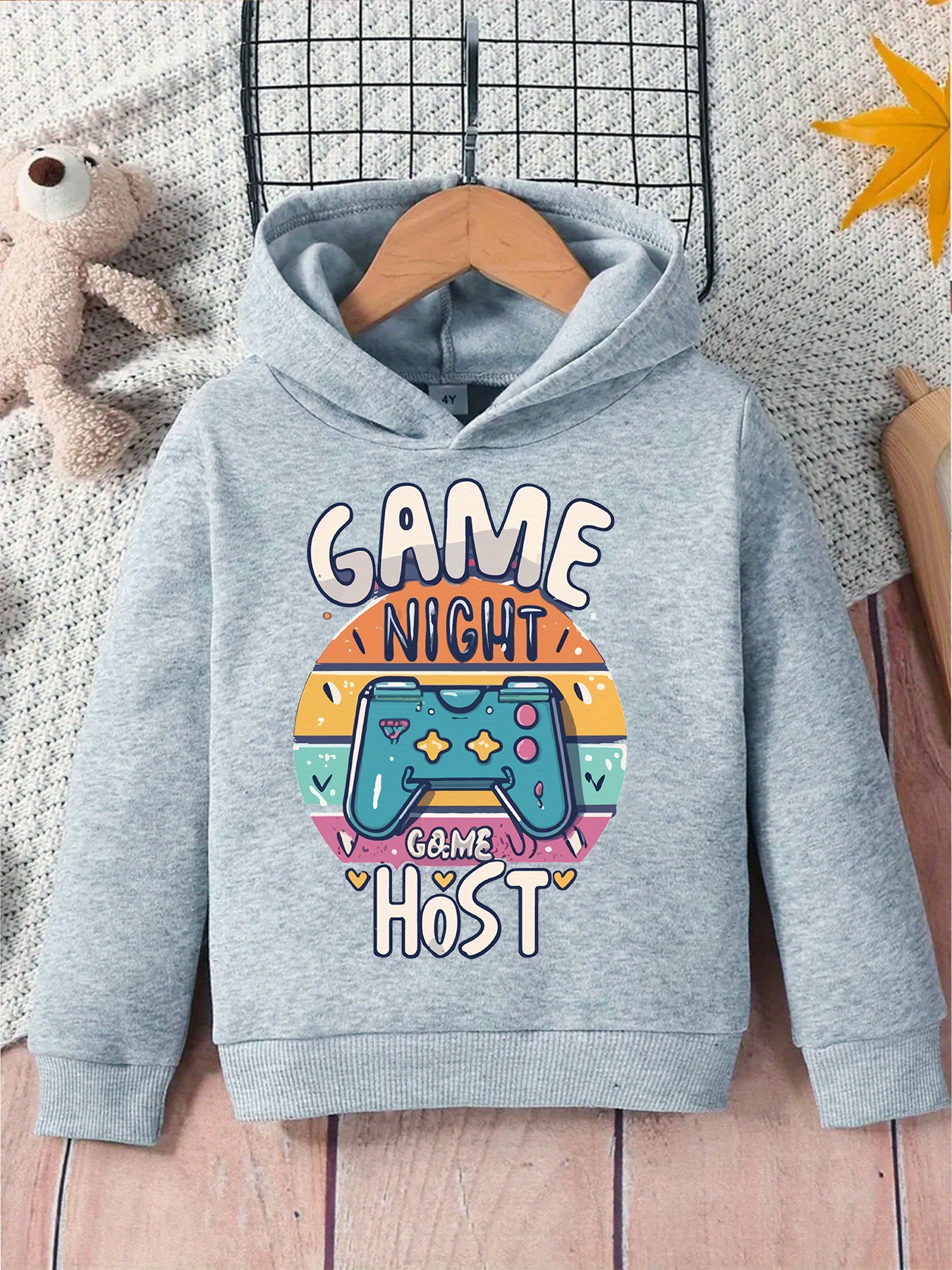 Cute Gamepad Print Boys Casual Pullover Long Sleeve Hoodies Temu