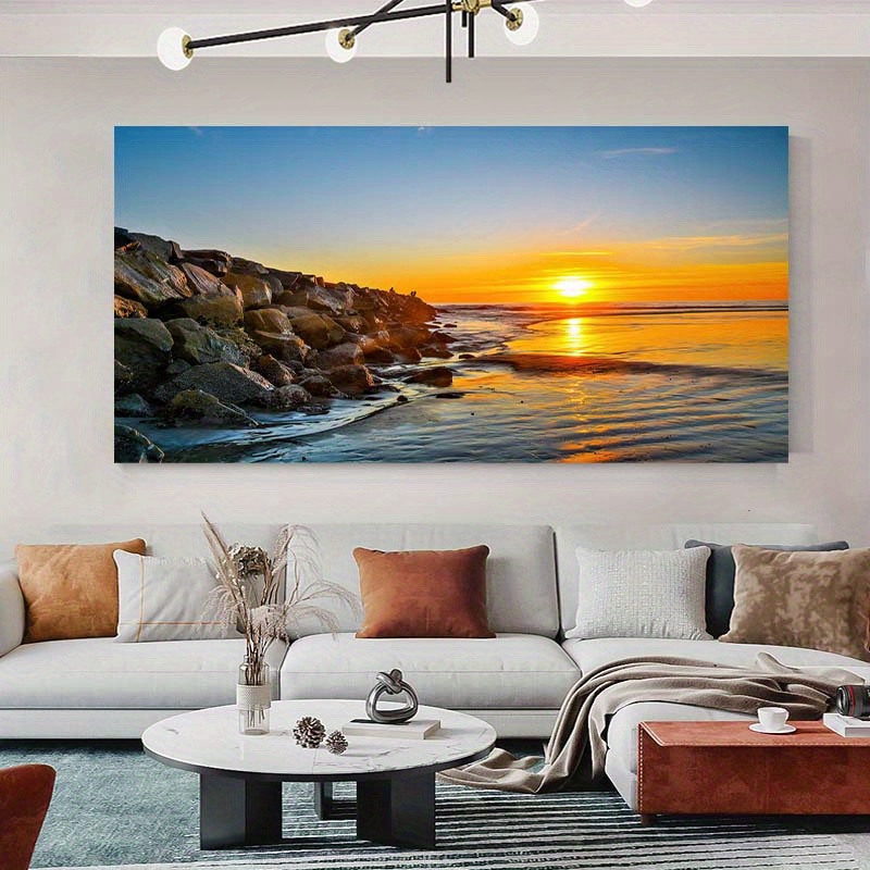 Modern Beach Wall Art For Bedroom  Sunset Beach Painting Canvas Print