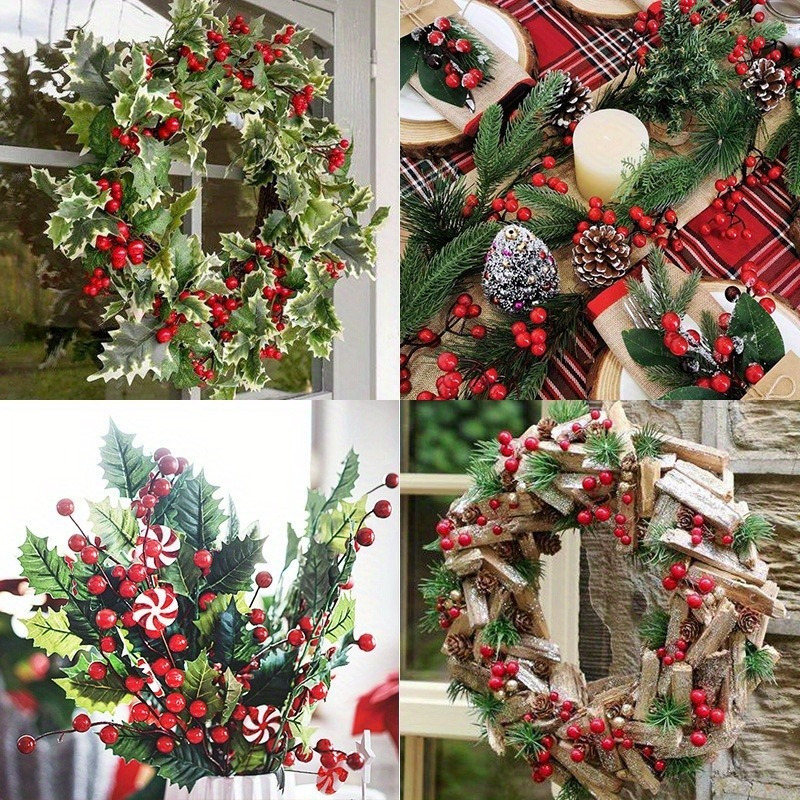 Vibrant Artificial Holly Red Berry Decorations with Flexible Stems: Set of 10 for Stunning Vases, Bouquets, and Floral Arrangements 