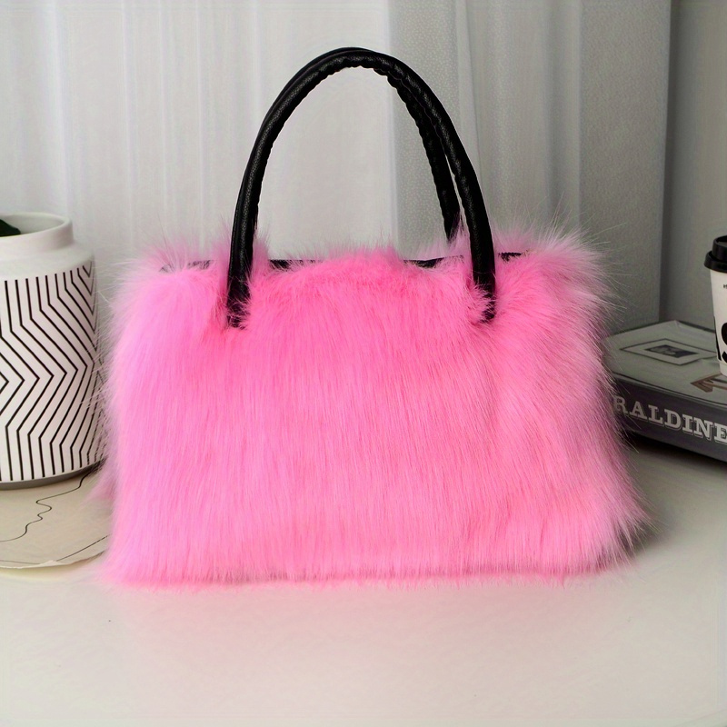 Plush Faux Fur Handbags Women Stylish Fluffy Tote Bags Y2k - Temu Canada