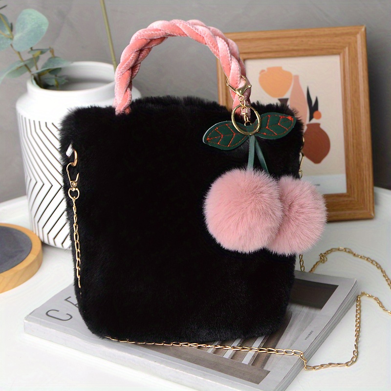 Heart-Shaped Cherry Plush Shoulder Bag