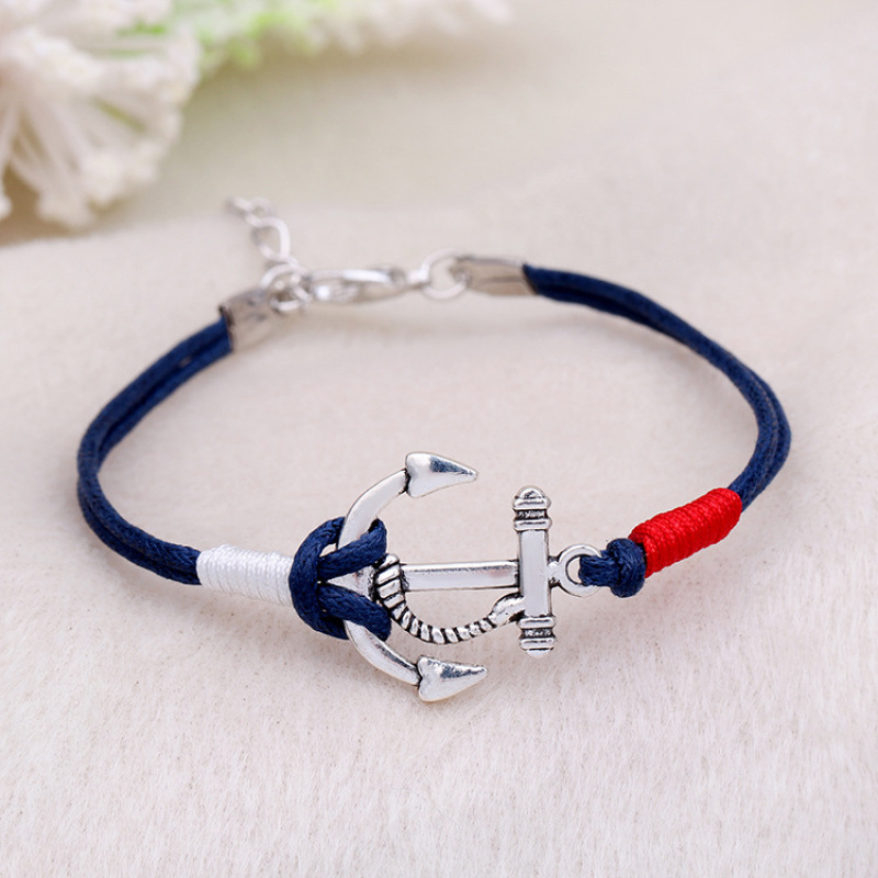 

1pc Y2k Fashion Retro Simple Braided Wax Rope, Red And White Rope, Nautical Navy Style Anchor Rope Bracelet, Halloween Christmas Season Gifts For Men Women