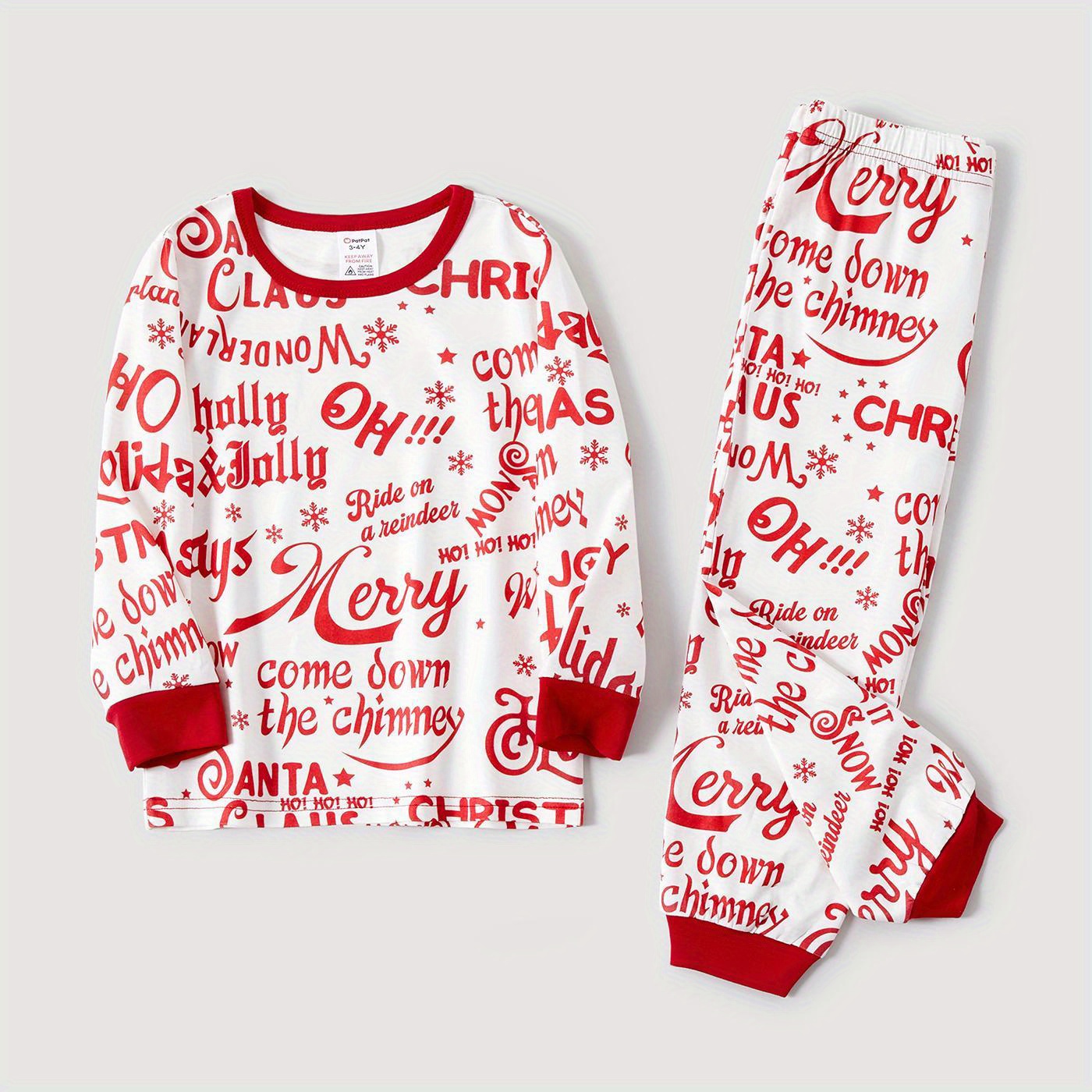 * Christmas Family Matching Party Allover Letter Print Hat Graphic Crew  Neck Round Neck Long*Sleeve Pajamas Sets (Flame Resistant) For Spring & A