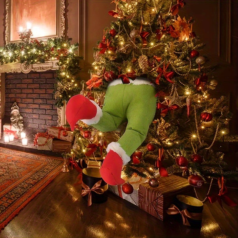 Furry Green Grinch Legs Christmas Tree Illusion