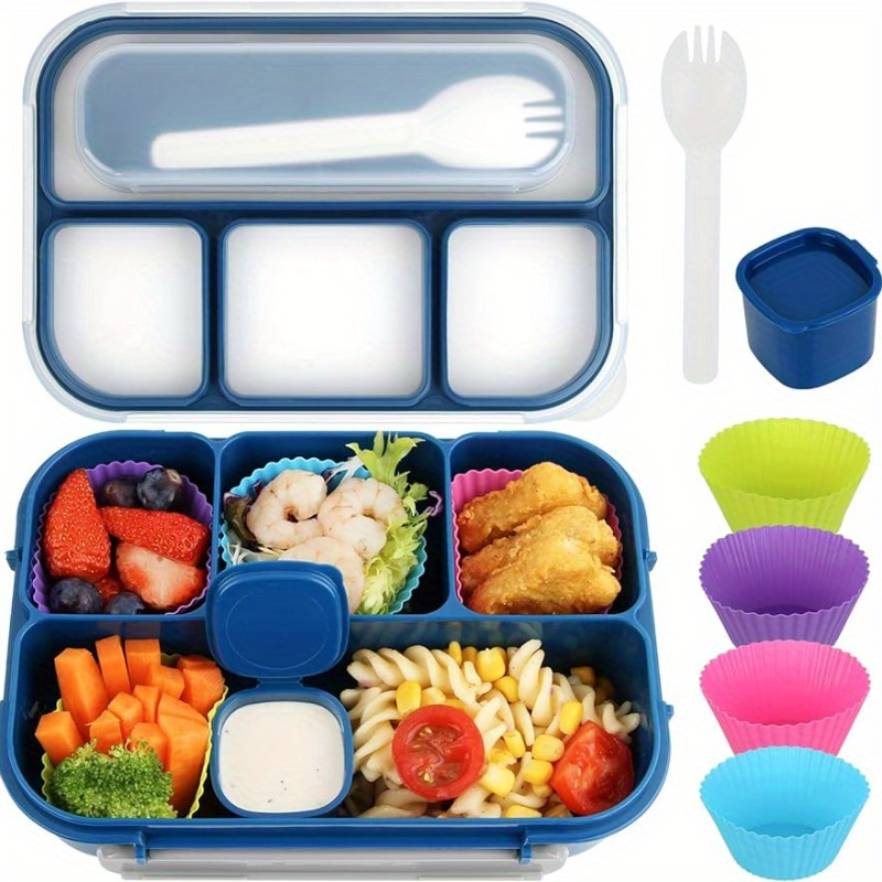 Bento Lunch Box for Kids Adult,4 Compartment Bento Box Containers with Fun  Accessories Thick Silicone Food Cake Cups, Cute Food Picks for Kids,Easy to