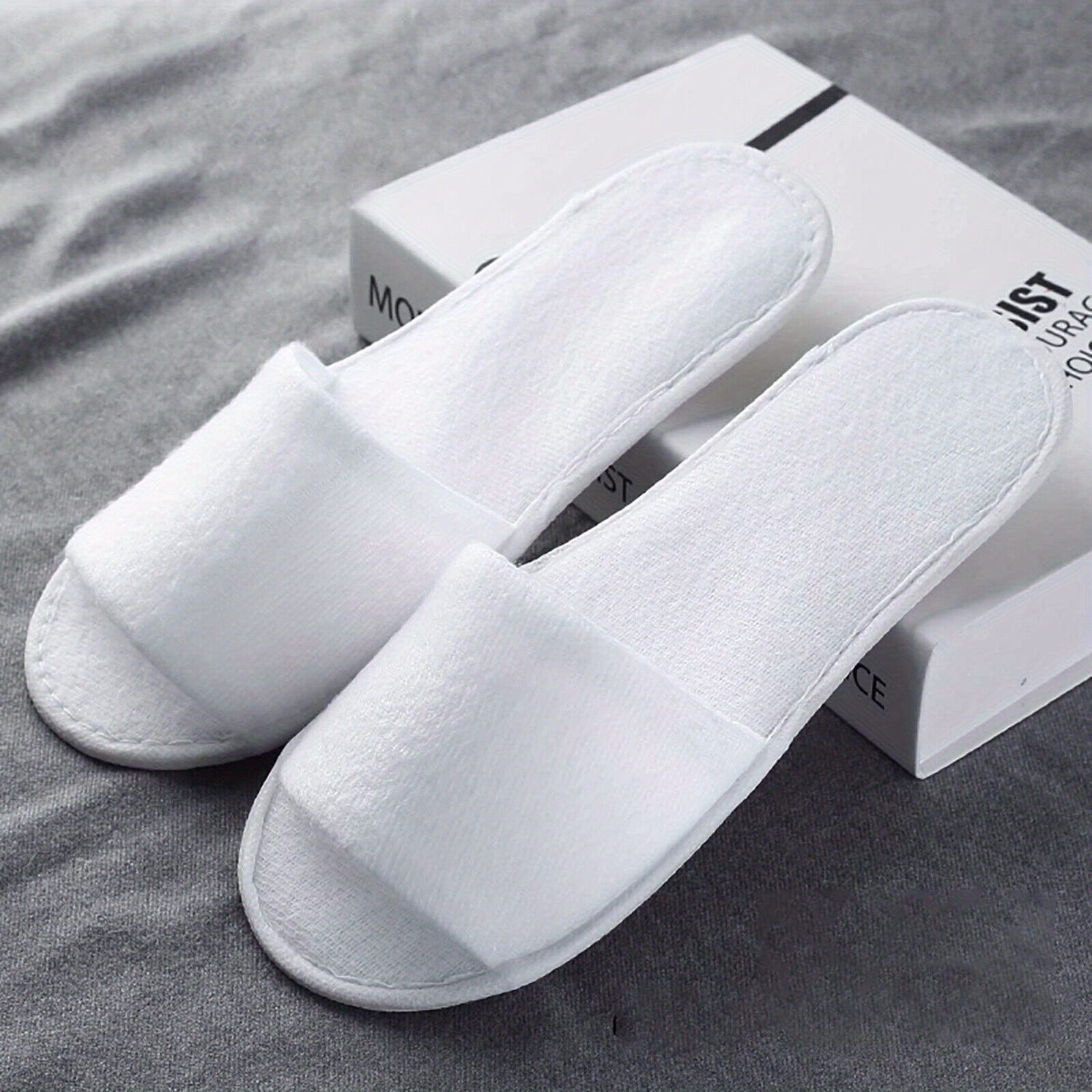  Spa Slippers, Disposable Slippers For Guests Bulk Of 6 Pairs  - Non-Slip Closed-Toe Premium White Spa