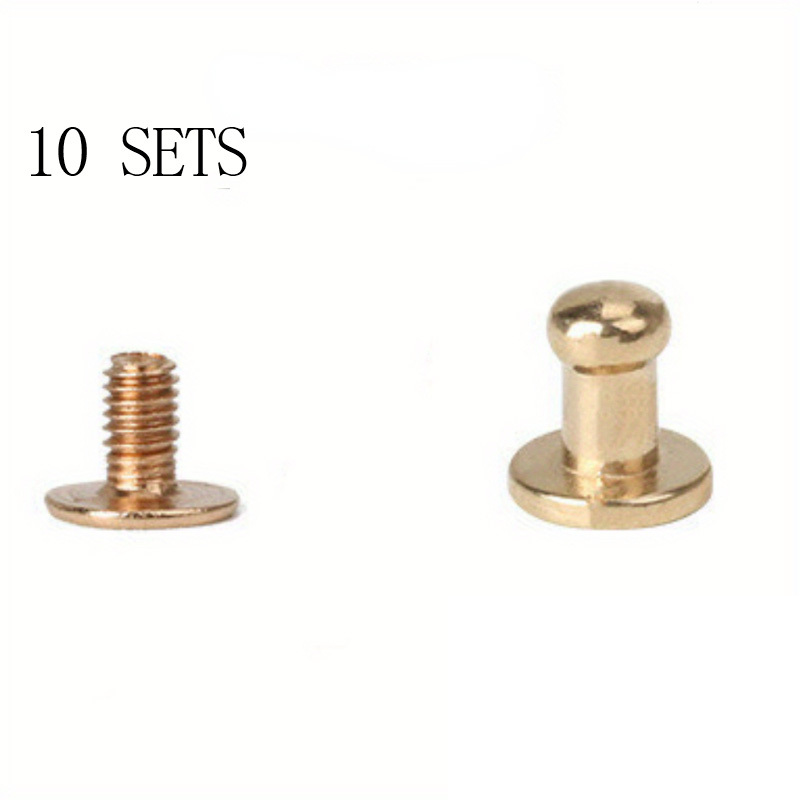 10 Set 6mm Brass Round Head Stud Screw Rivets for DIY Leather Craft Black