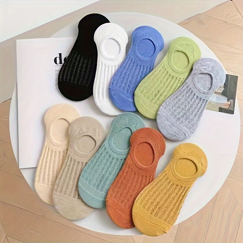 4 Pairs Solid Non Slip Invisible Socks Backless Hollow Boat Socks