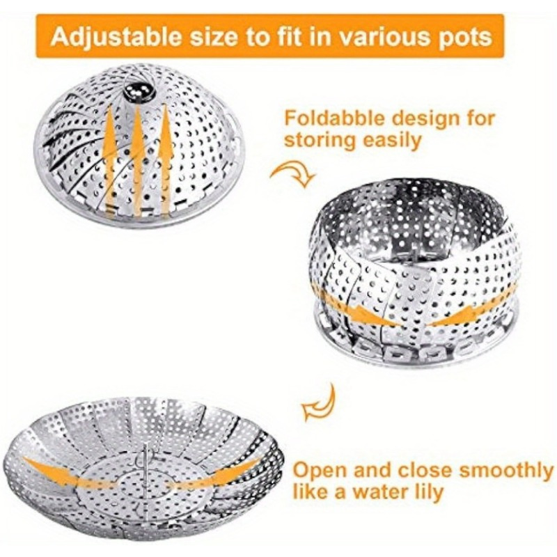 Vegetable Steamer Basket Cooking Foldable Adjustable Stainless