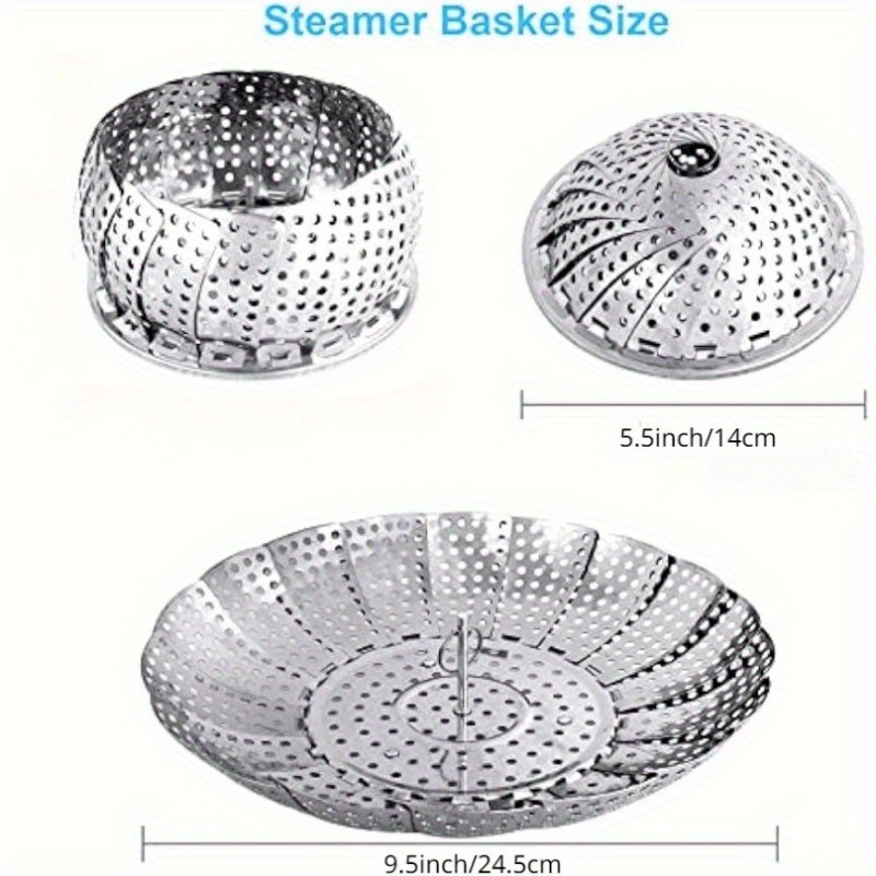 Stainless Steel Steamer Basket Metal Steamer Insert Steaming Rack Vegetables Fruit Colander Strainer with Handle, Silver
