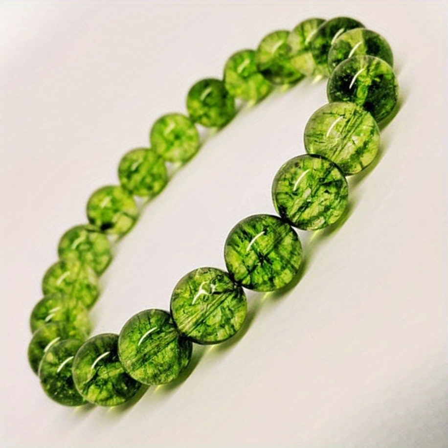 Handmade Natural Peridot Stone Bracelet Birthstone Green Beads Stretch  Elastic Bracelet for Men Women, cm Adjustable, Solar