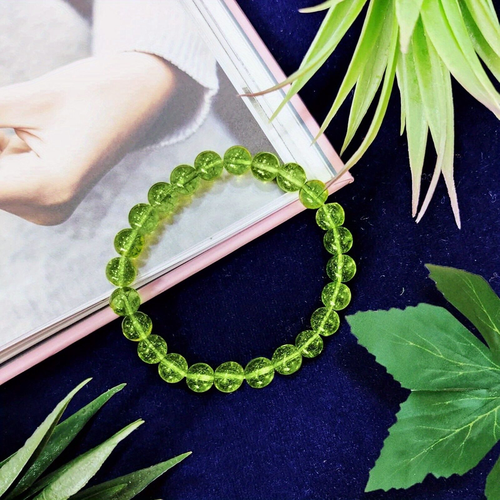 

Handcrafted Peridot Stone Stretch Bracelet - Crystal Beads, 6.5-7.5 Inch, Sizes - Birthstone, Solar & Heart Chakra, Ideal Gift For