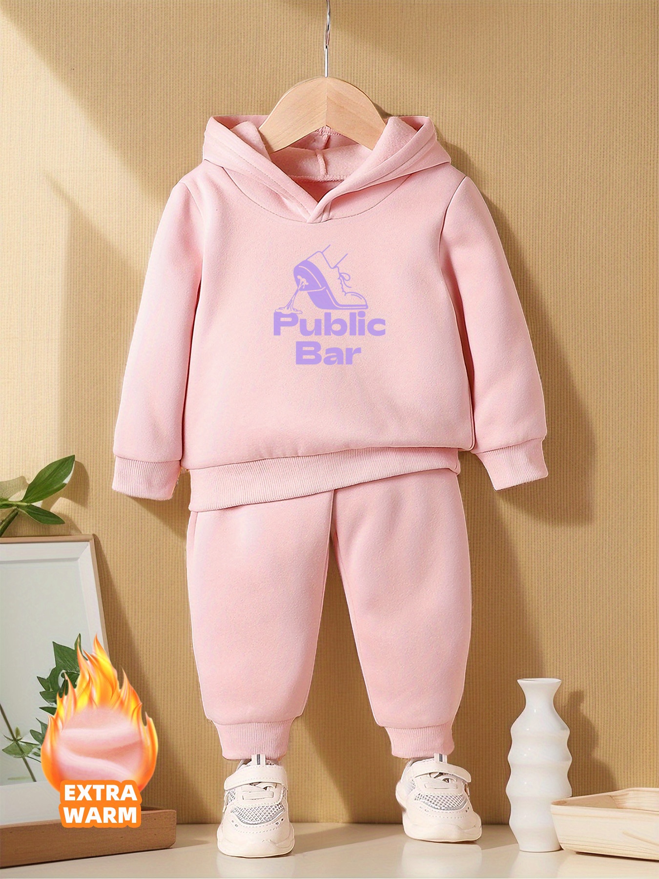2pcs Baby Girl Letter Print Pink Long-sleeve Hoodie and Joggers Pants Set
