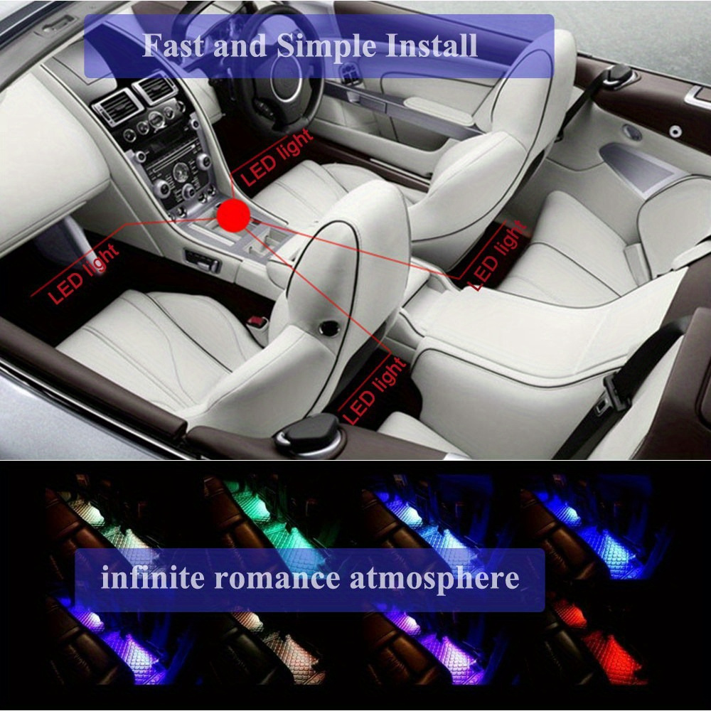 Led Car Interior Foot Light Strip Neon Ambient Lighting - Temu