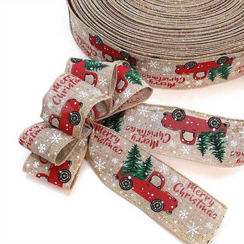 1 Roll Christmas Themed Grosgrain Ribbons DIY Flax Gift Bouquet Wrapping Ribbon Party Decor Red Flax,Iron Wire