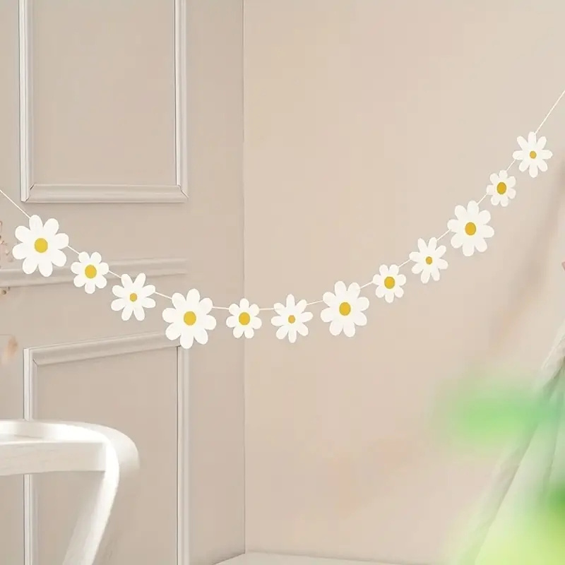 1 set daisy banner birthday party burlap white flower garland daisy flag shower wedding party bunting decoration details 0