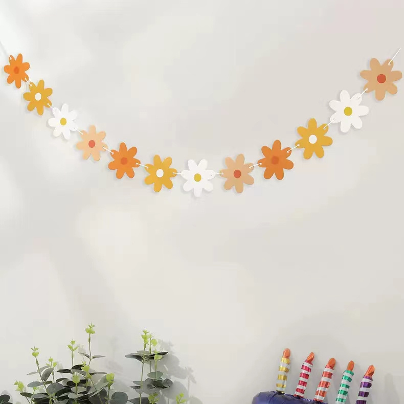 1 set daisy banner birthday party burlap white flower garland daisy flag shower wedding party bunting decoration details 1