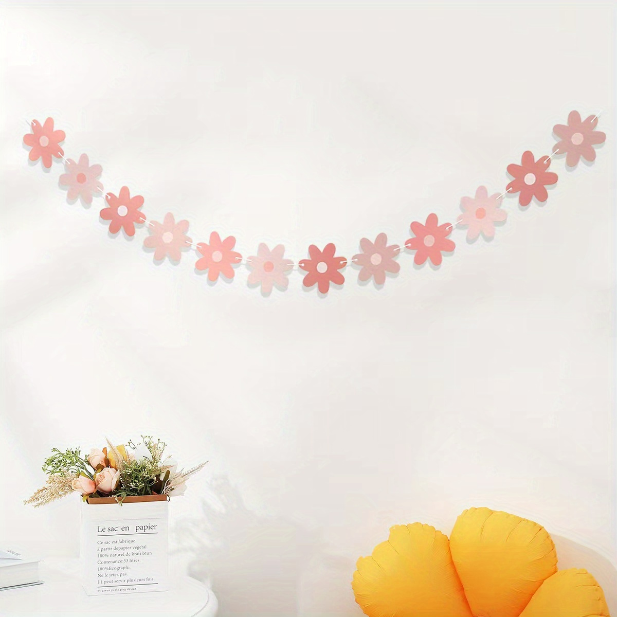 1 set daisy banner birthday party burlap white flower garland daisy flag shower wedding party bunting decoration details 2