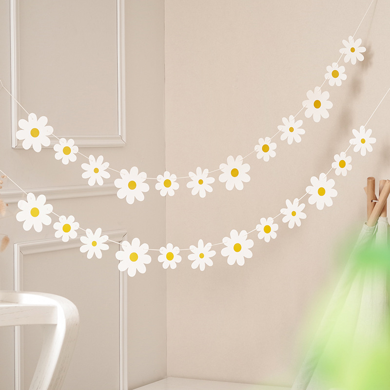 1 set daisy banner birthday party burlap white flower garland daisy flag shower wedding party bunting decoration details 3