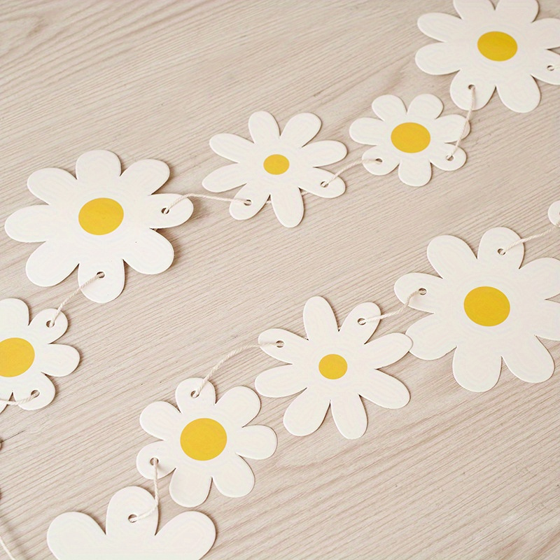 1 set daisy banner birthday party burlap white flower garland daisy flag shower wedding party bunting decoration details 5