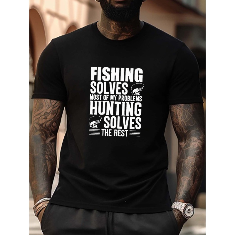 

Fishing Letter Print Men's Retro T-shirt For Summer Outdoor, Gift For Men