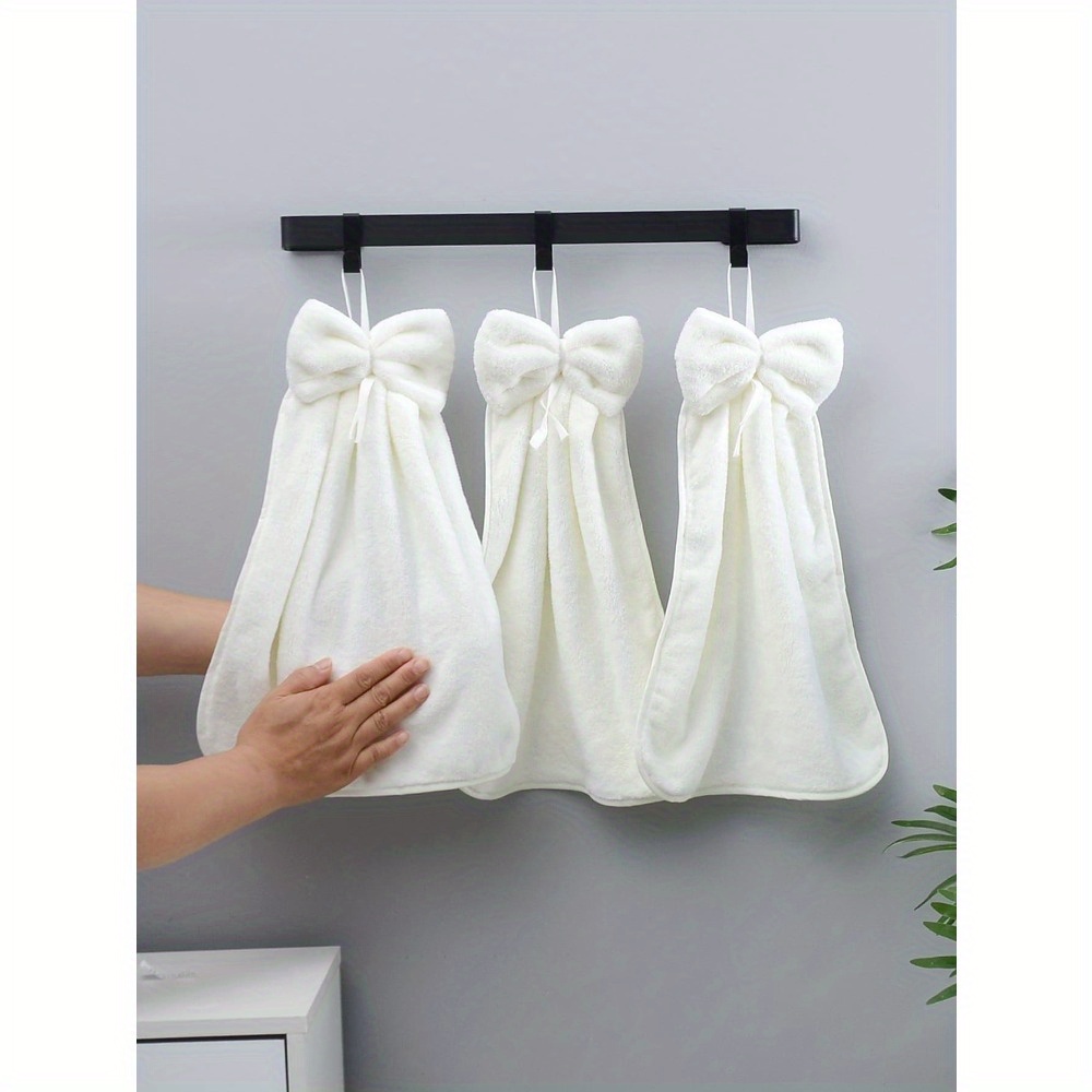 

1pc Bow Decor Fingertip Towel, Hanging Towel For Wiping Hands, Bow Style Soft Fingertip Towel, Absorbent Towel With Hanging Loop For Bathroom, Bathroom Supplies