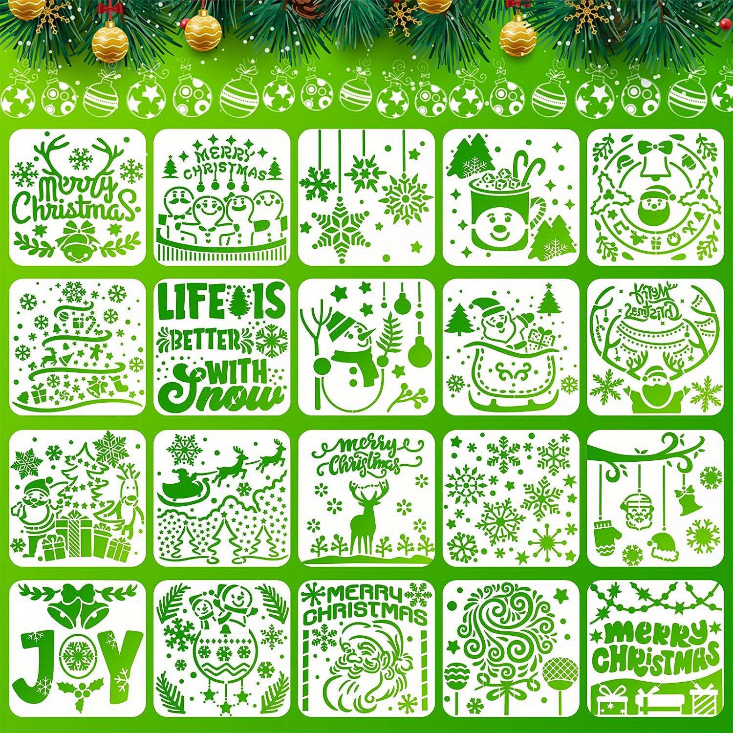 Pack of 24Pcs Small Hollow-out Christmas Painting PET Stencils Set Graffiti  Template for DIY Art Handcraft Scrapbooking