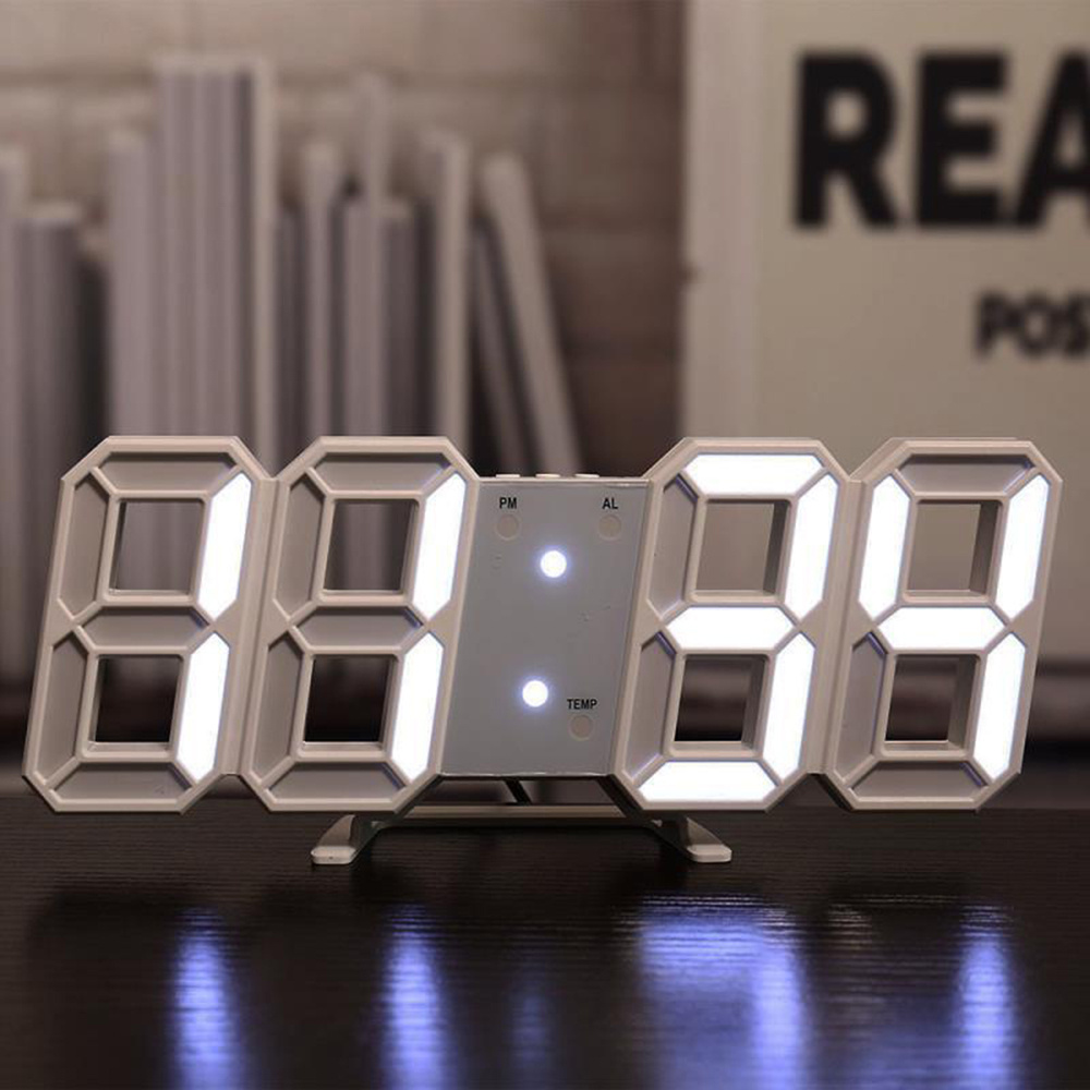 contemporary 3d led wall clock with a large display designed for   this digital alarm clock features three alarm settings automatic brightness adjustment and shows time date and temperature making it   your kitchen bedroom or office details 1