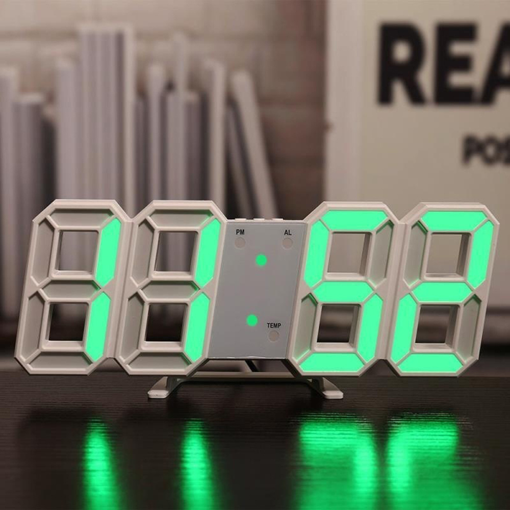 contemporary 3d led wall clock with a large display designed for   this digital alarm clock features three alarm settings automatic brightness adjustment and shows time date and temperature making it   your kitchen bedroom or office details 5