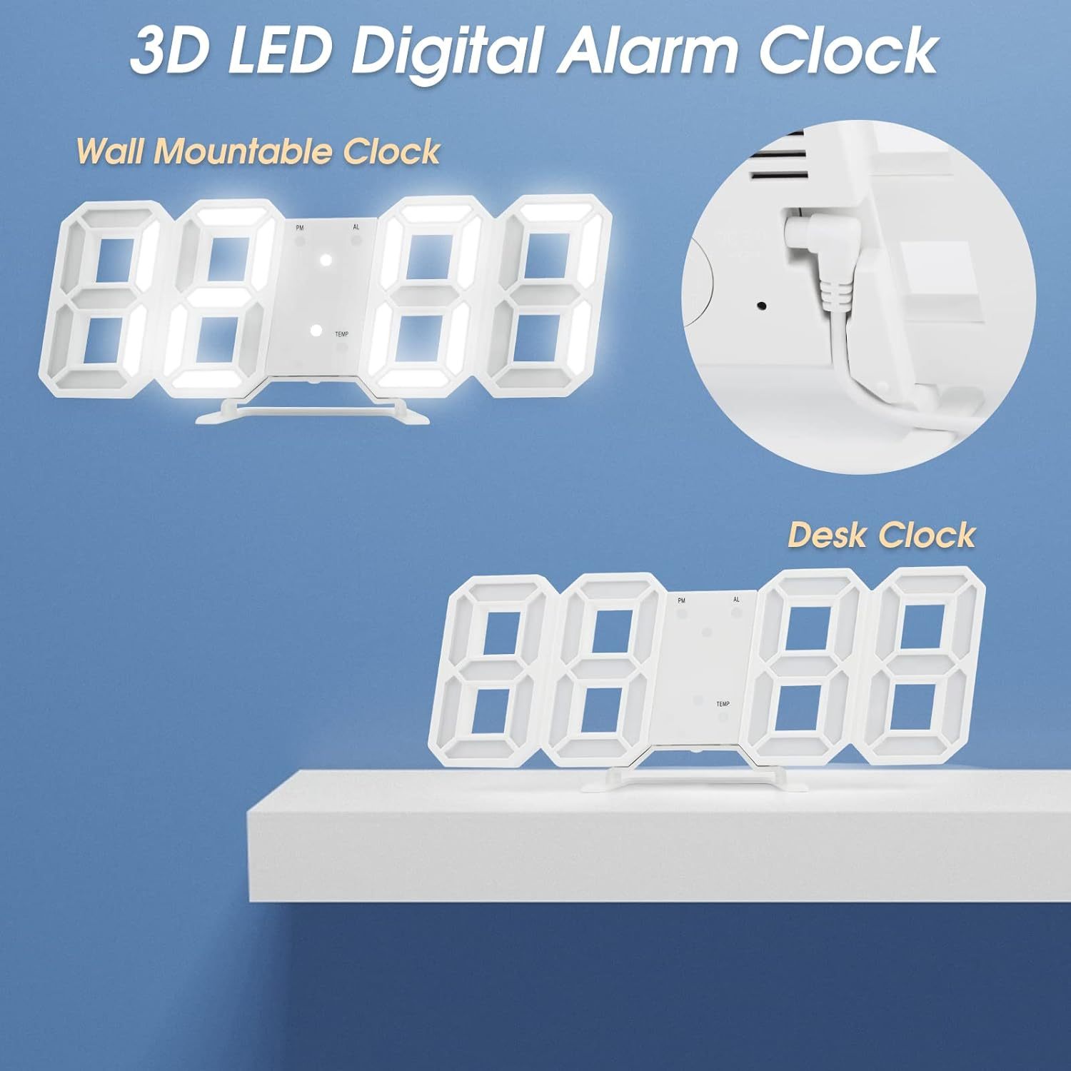 contemporary 3d led wall clock with a large display designed for   this digital alarm clock features three alarm settings automatic brightness adjustment and shows time date and temperature making it   your kitchen bedroom or office details 7