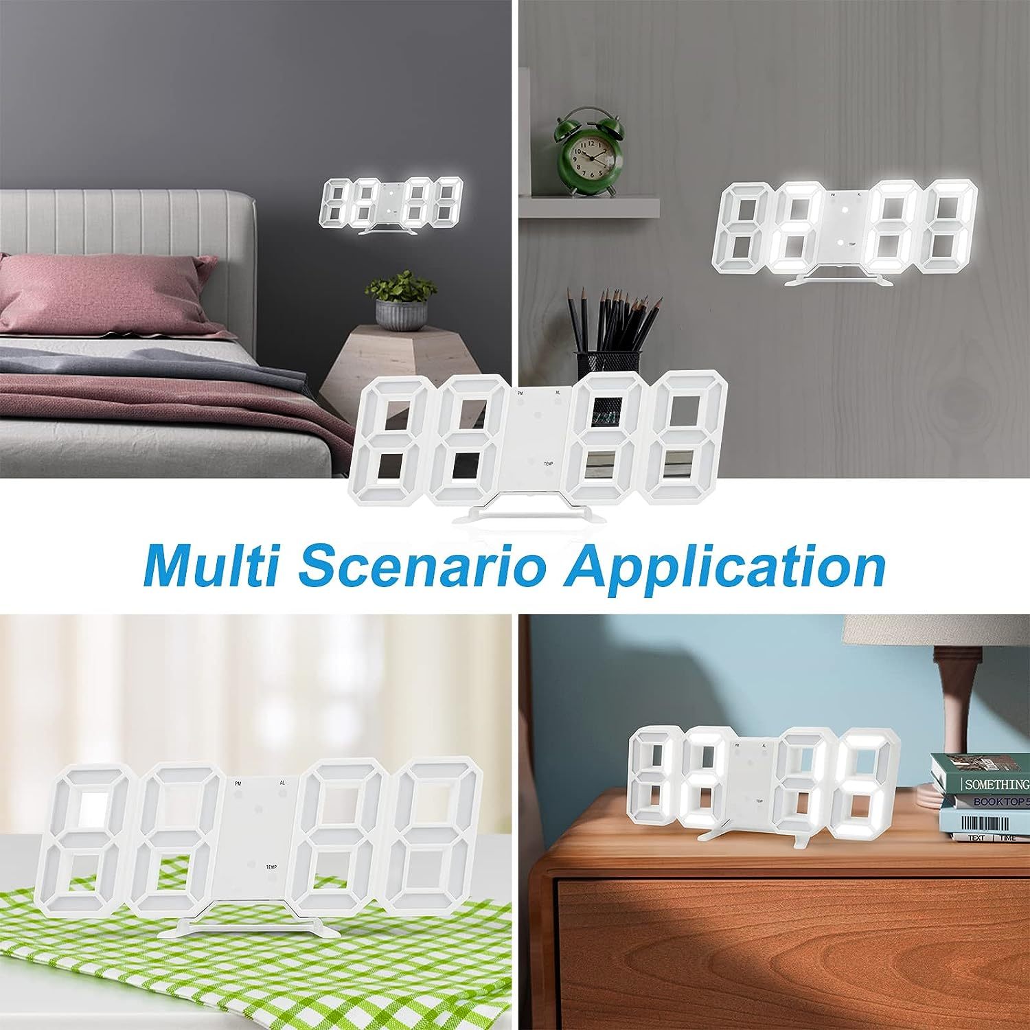 contemporary 3d led wall clock with a large display designed for   this digital alarm clock features three alarm settings automatic brightness adjustment and shows time date and temperature making it   your kitchen bedroom or office details 9