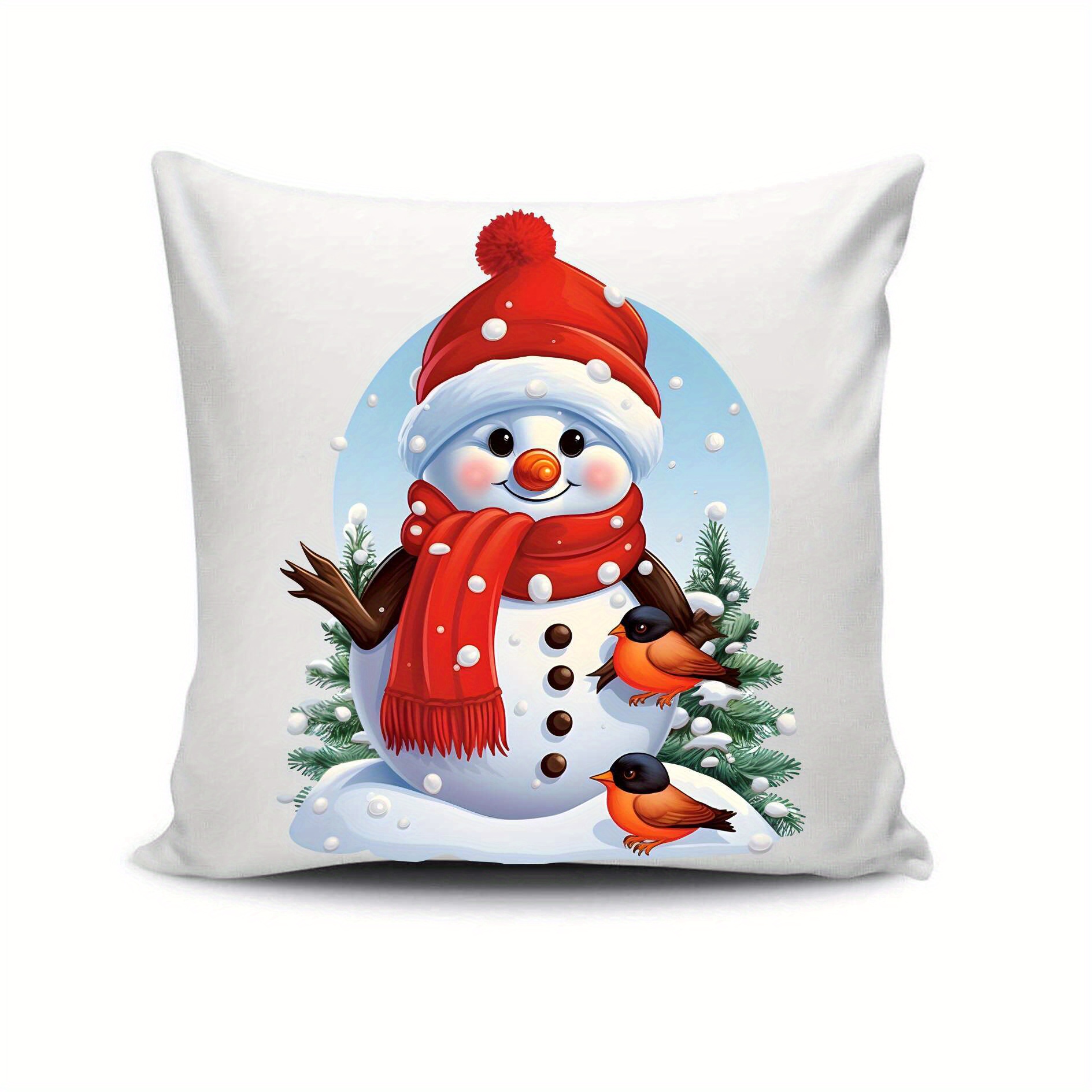 Red Snowman with Ribbon Scarf Christmas Throw Pillow, 18