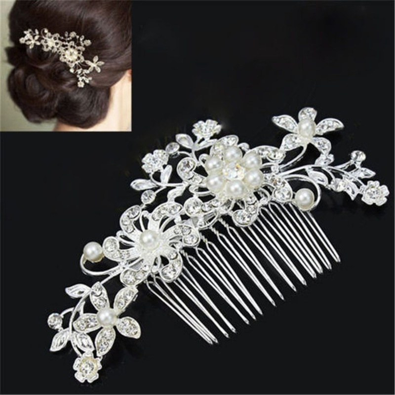 

Romantic Crystal Faux Pearl Flower Hair Pins Elegant Hair Side Comb Headpiece Wedding Party Banquet Hair Accessories
