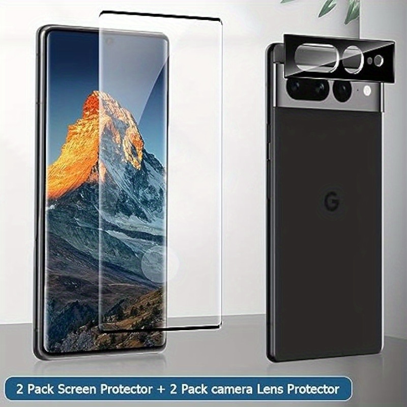  Paquete de 2 + 2 protectores de pantalla para Google Pixel 8  Pro + protector de lente de cámara, cobertura HD de alta calidad, vidrio  templado 9H, soporte ultrasónico de huellas