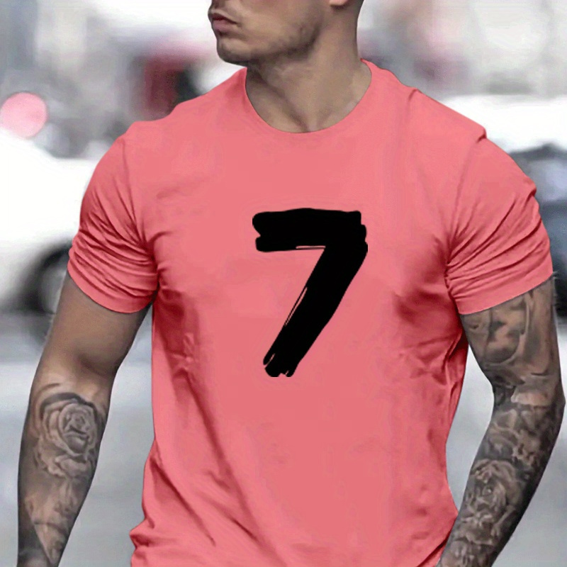 

Number 7 Print, Men's Graphic T-shirt, Casual Comfy Tees For Summer, Men's Clothing