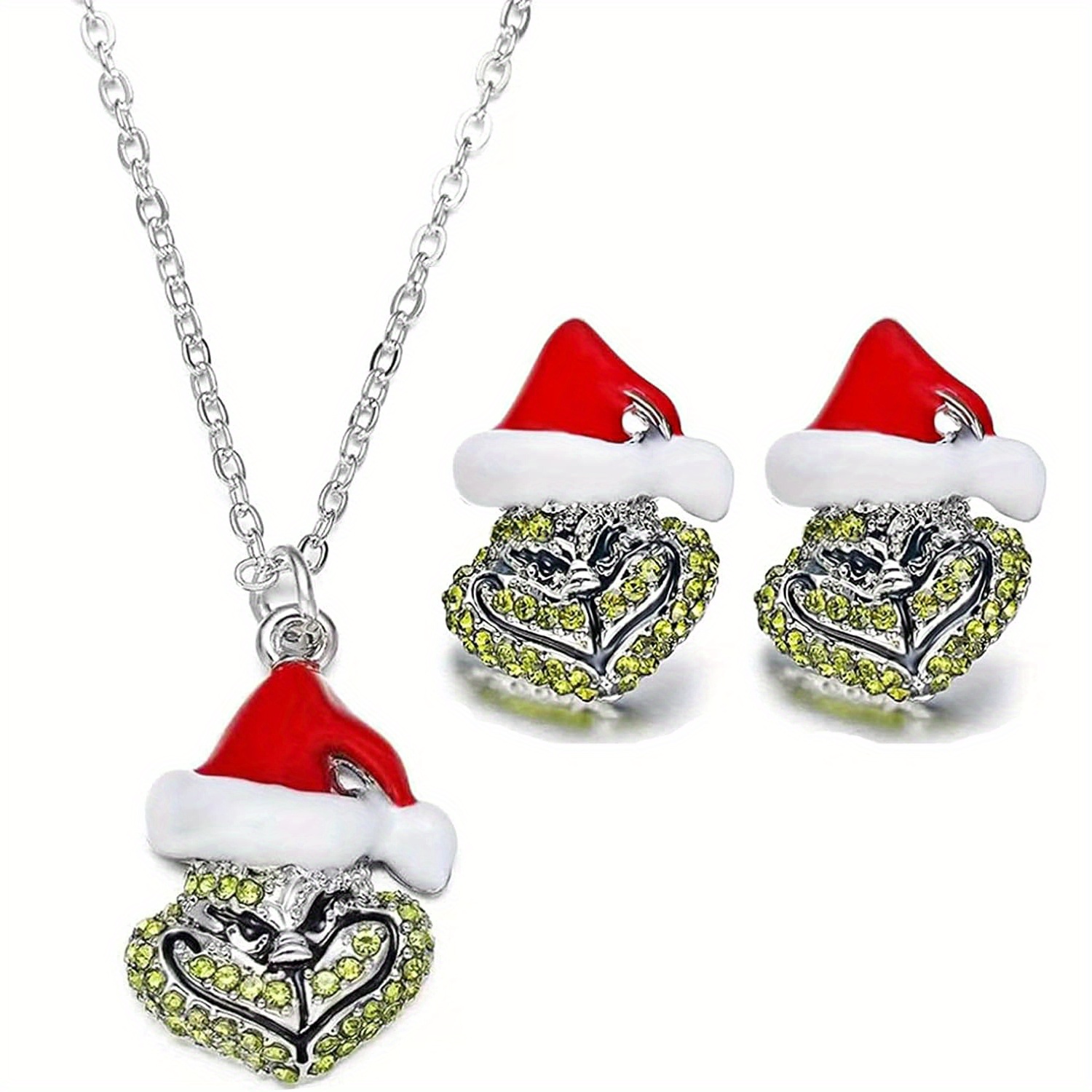 

Sterling Silver Plated Christmas Charm Set, 1/2/3-piece, Cute Santa Hat, Earrings, And Pendant